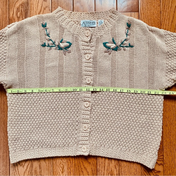 VTG Autograph American Ramie Cotton Tan Beige Knit Embroidered Cardigan Sweater - Picture 9 of 11